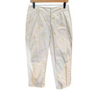 Talbots Heritage Embroidered Lemons Tan Girlfriend Cropped Chino Pants Sz 4